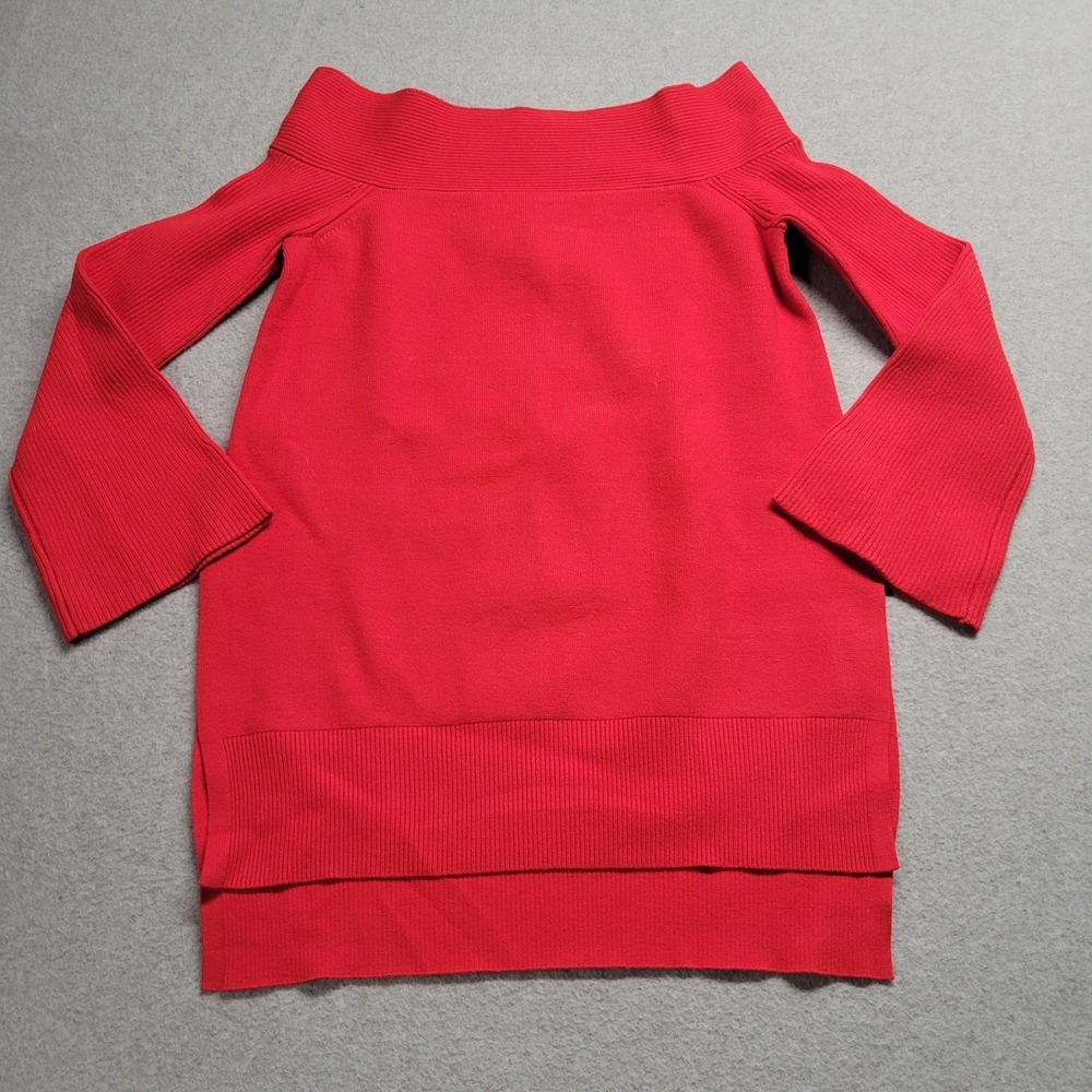 Anthropologie Red Off The Shoulder Ribbed Bell Sleeve Sweater Size Small